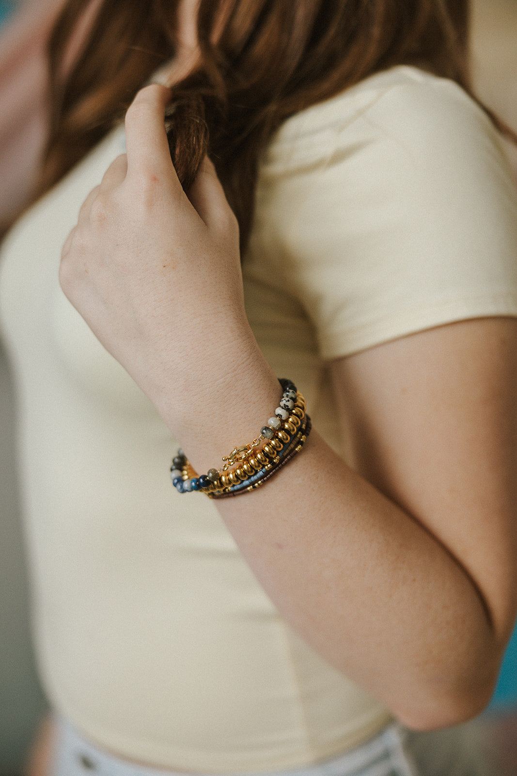 Denim Gem Chunky Bracelet Stack