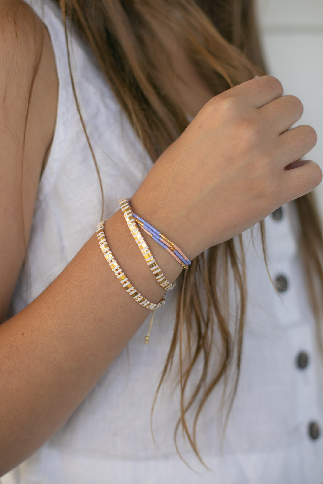 GOLDEN HOUR LUXE bracelet stack with gold and pastel accents | Current