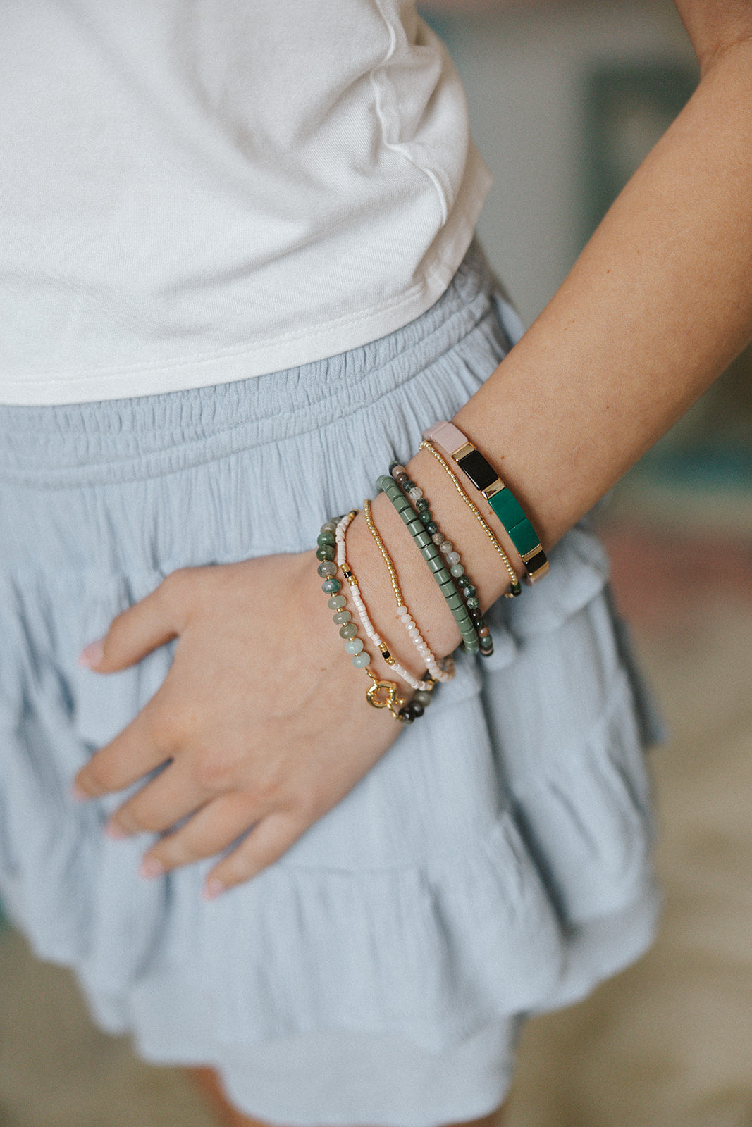 Emerald Gem Chunky Bracelet Stack