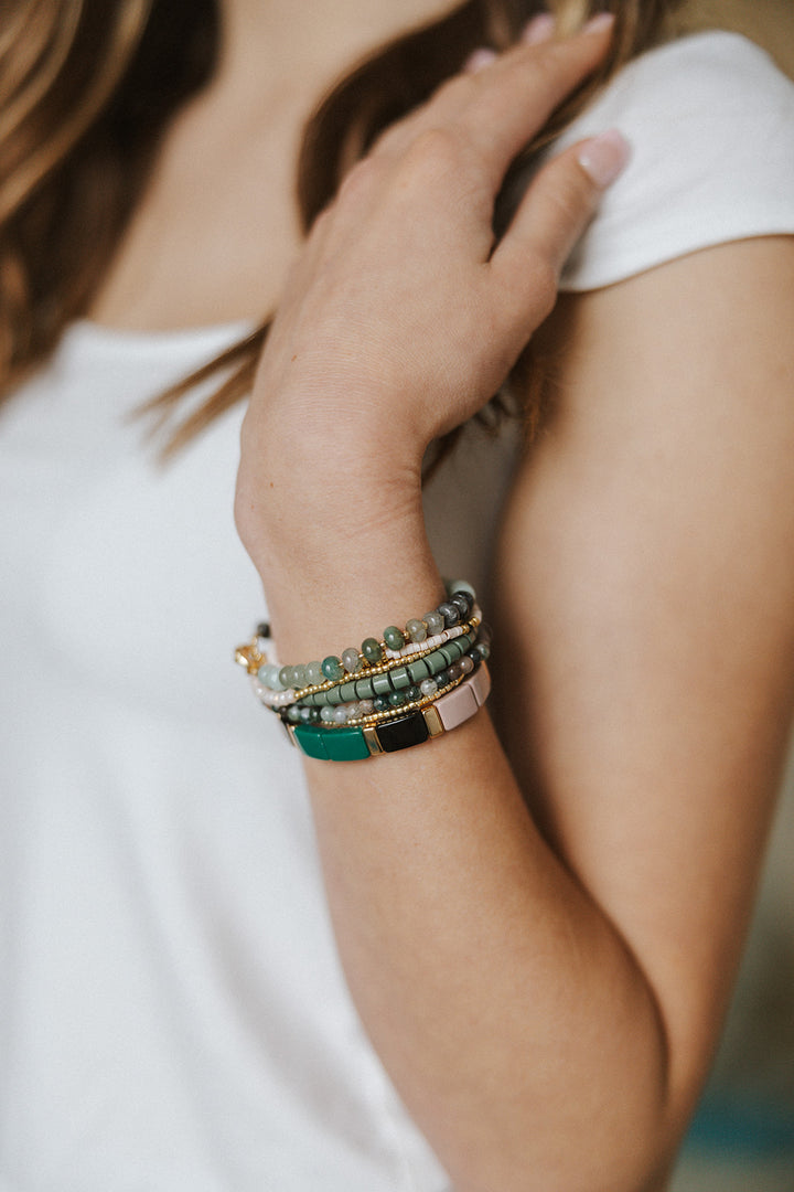Emerald Gem Chunky Bracelet Stack