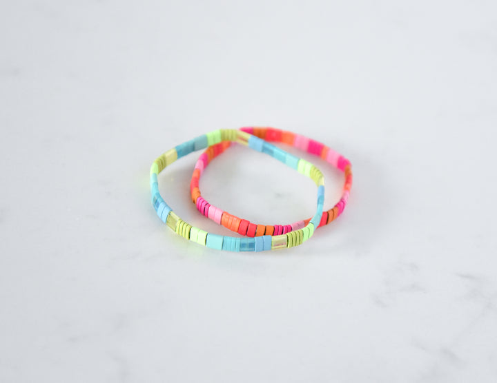 BAJA Bracelet Stack | Perfect Stretch Bracelets for any summer vacation. Featuring bright neon summer colors with pinks, lime, orange, and turquoise! Shop Current.