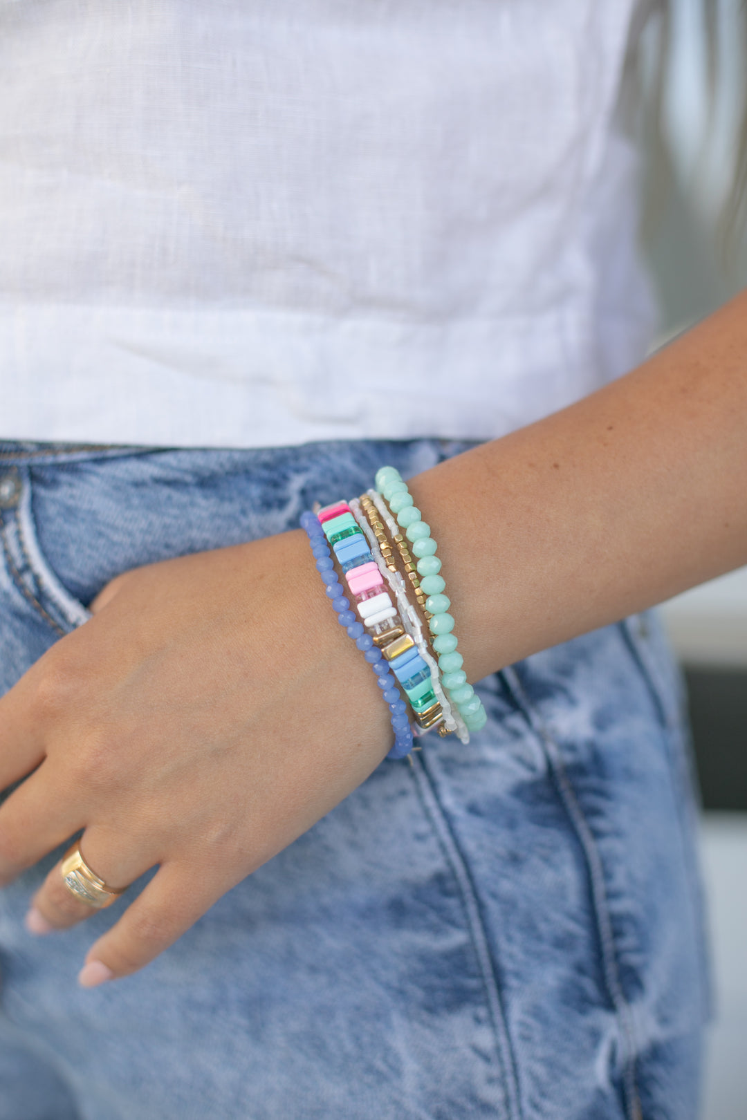 Pastel Chunky Bracelets made with quality glass beads and stretchy. Shop Current!