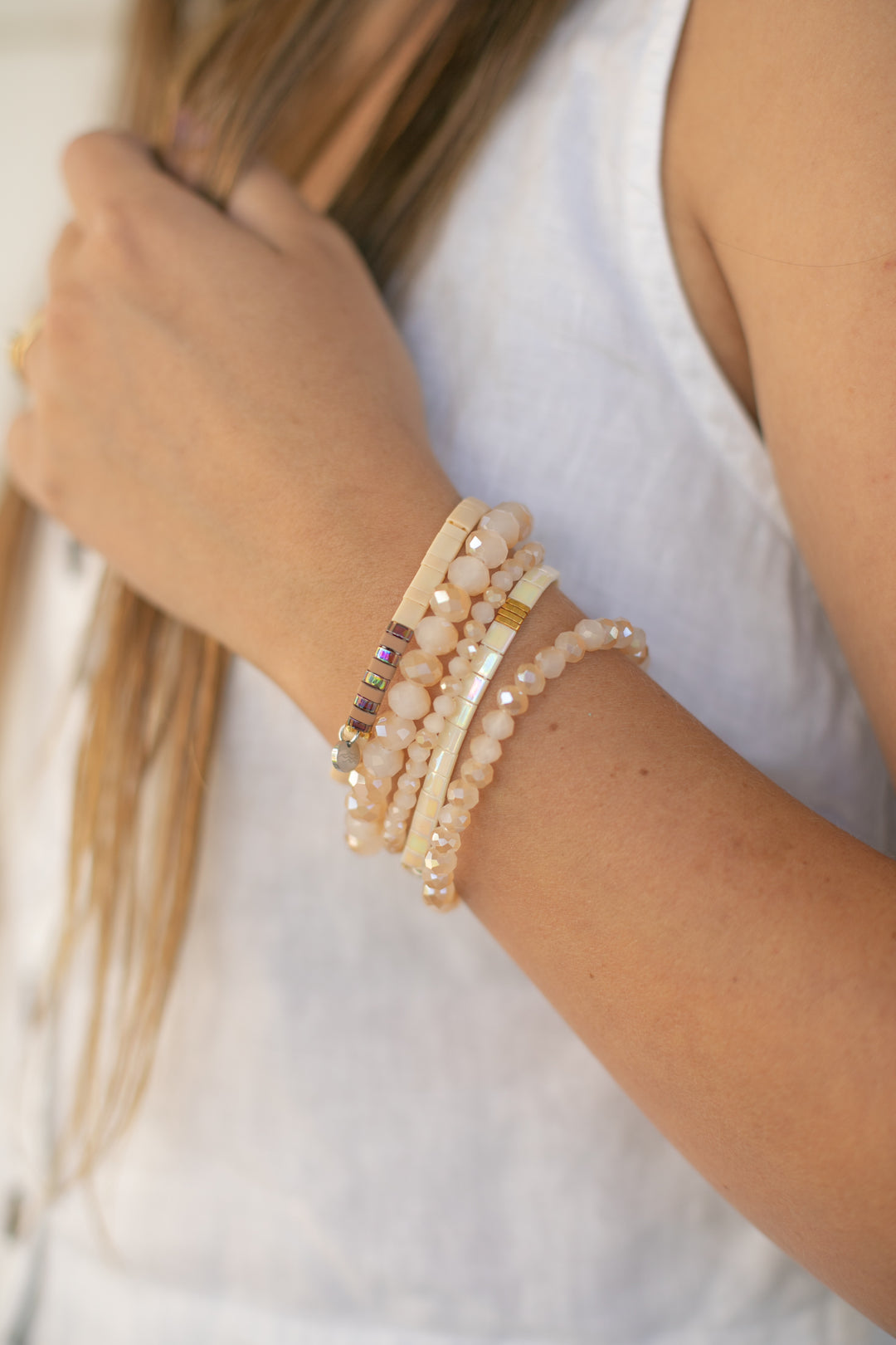 WHITE JADE BRACELET STACK