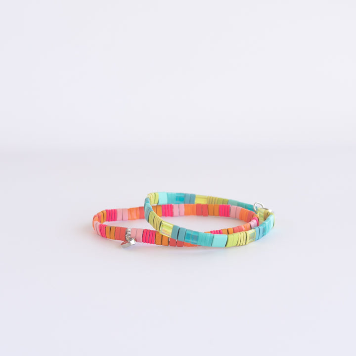 BAJA Bracelet Stack | Perfect Stretch Bracelets for any summer vacation. Featuring bright neon summer colors with pinks, lime, orange, and turquoise! Shop Current.