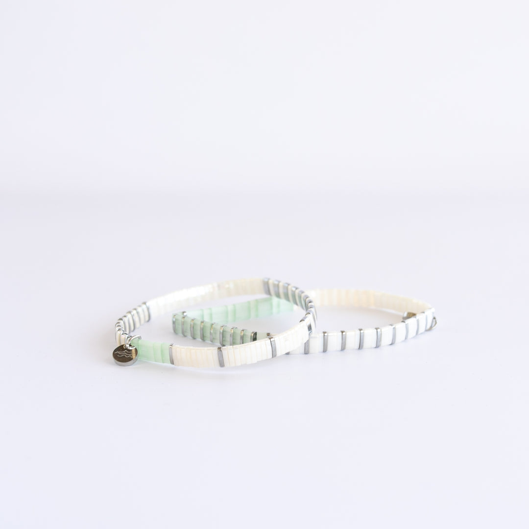 SEASIDE Bracelet Stack | White Beaded Bracelets that are Handmade | Shop Current