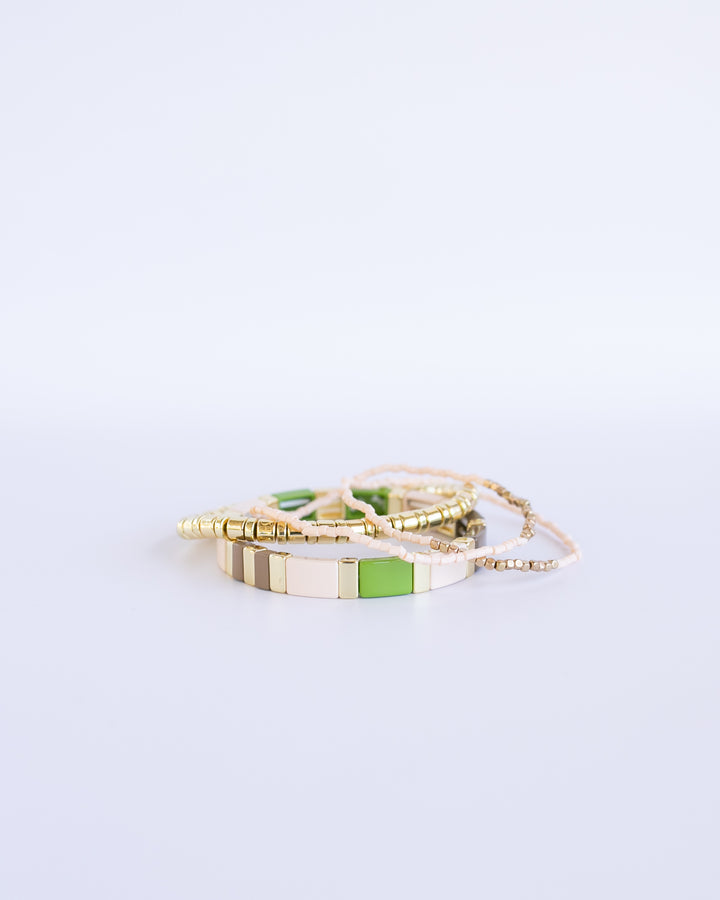 Add the Green and Brown Monochrome Chunky Bracelet Stack to your collection