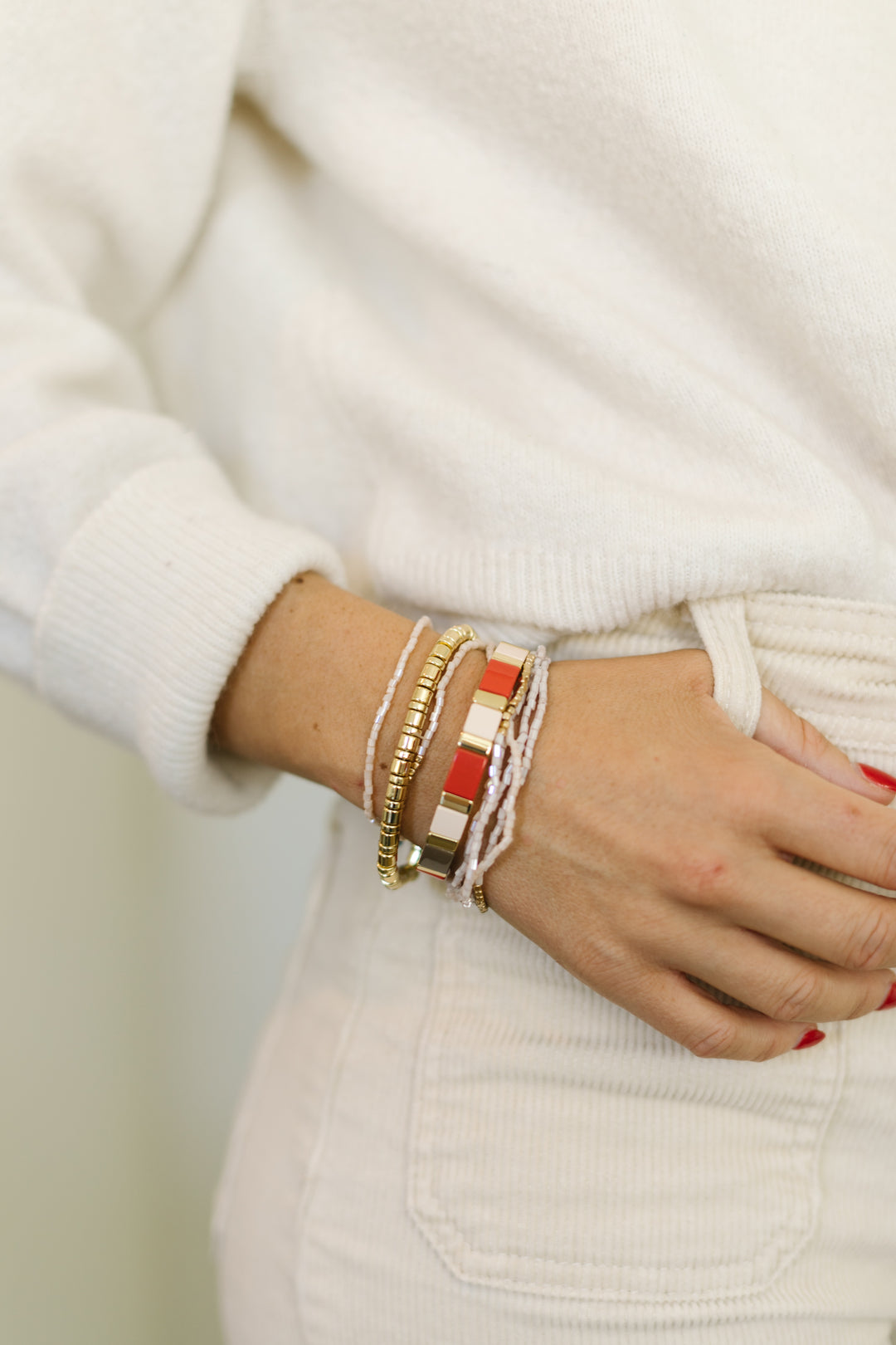 MONOCHROME RED BRACELET STACK