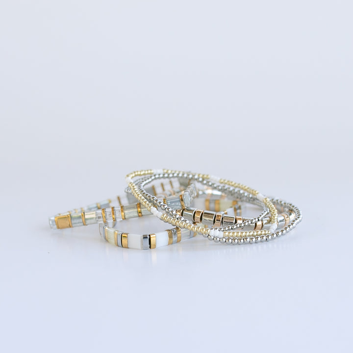 Mixed Metal Chunky Bracelet Stack