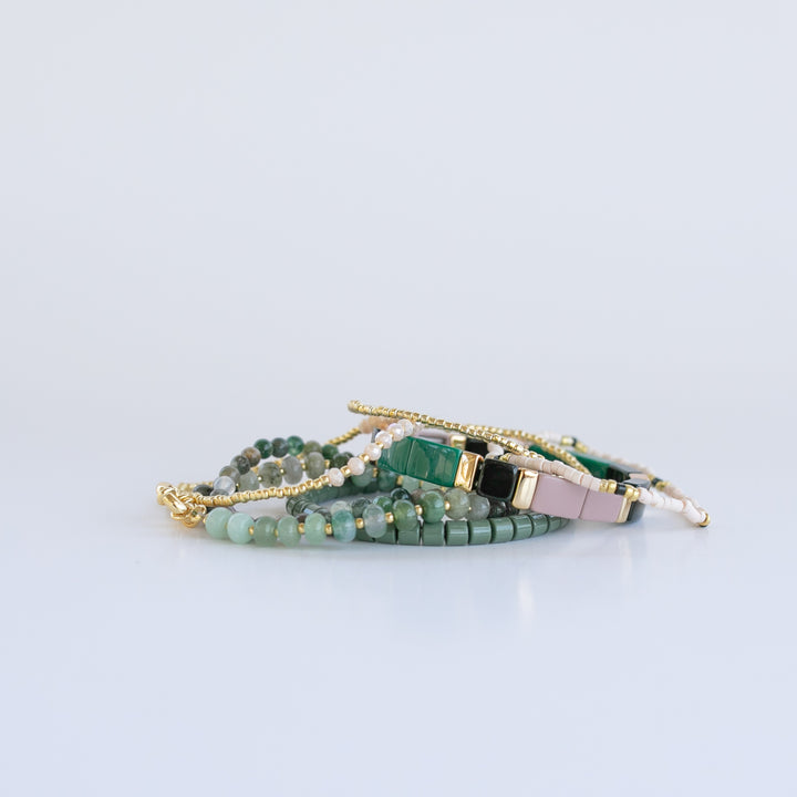 Emerald Gem Chunky Bracelet Stack