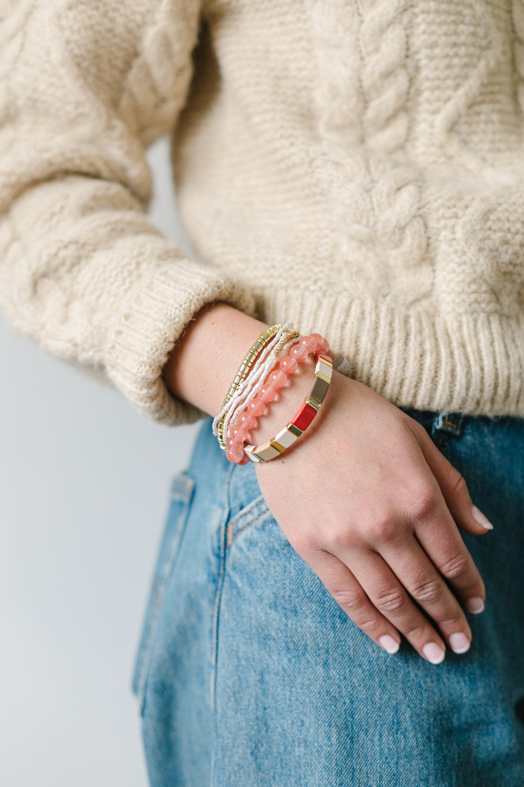 MONOCHROME RED BRACELET STACK